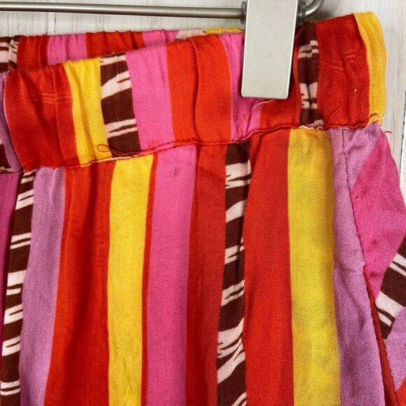 Farm Rio Lucy Striped Pink Yellow Pull-On Drawstring Pants Size Small - Picture 6 of 10
